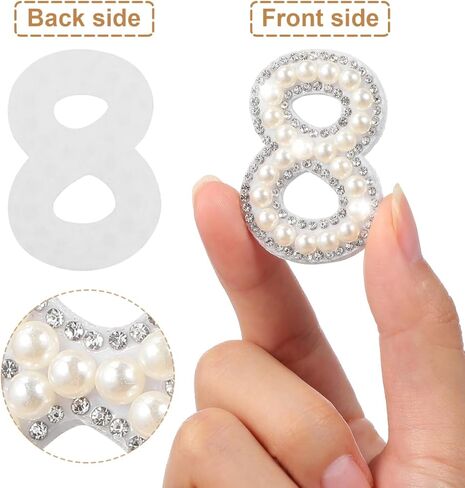 EXCEART 10pcs 0-9 Number Patches Pearl Rhinestone Number Iron On Appliques Embroidery Patches White in Saudi Arabia