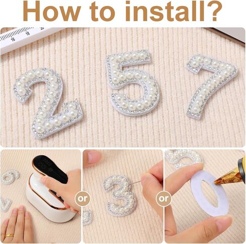 EXCEART 10pcs 0-9 Number Patches Pearl Rhinestone Number Iron On Appliques Embroidery Patches White in Saudi Arabia