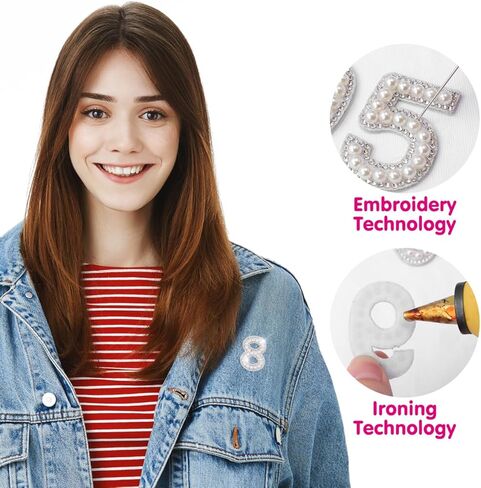 EXCEART 10pcs 0-9 Number Patches Pearl Rhinestone Number Iron On Appliques Embroidery Patches White in Saudi Arabia