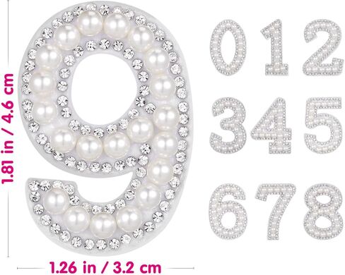 EXCEART 10pcs 0-9 Number Patches Pearl Rhinestone Number Iron On Appliques Embroidery Patches White in Saudi Arabia