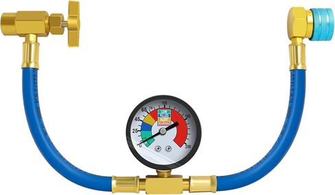 طقم خرطوم شحن غاز التبريد R1234YF، خرطوم علبة تبريد التيار المتردد R-1234YF مع مقياس، صنبور فتاحة علب 1/2 LH ومحول الجانب المنخفض R1234YF in Kuwait