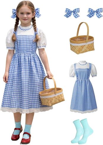 Halloween Girls Book Character Costumes Dorothy Dress with Socks Basket Accessories Set in Saudi Arabia
