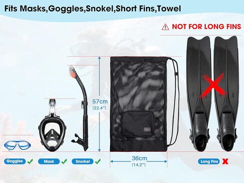 PACMAXI Snorkeling Gear Bag, Shoulder Strap Mesh Draw Bag for Scuba, Snorkel, Swim, Can Holds Diving Mask, Dry Top Snorkel, Trek Fins, and Other Equipment. in Saudi Arabia