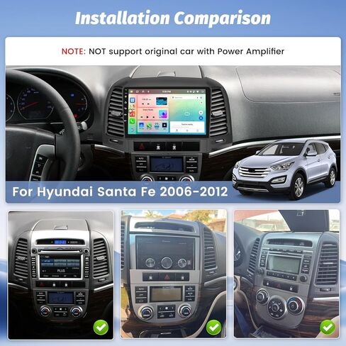 Roinvou Android Car Stereo لـ 2006-2012 Hyundai Santa Fe، راديو CarPlay لاسلكي مدمج مع Android Auto، شاشة لمس 9 بوصات في لوحة القيادة GPS ودعم مرآة Link BT FM AHD SWC DSP in Kuwait
