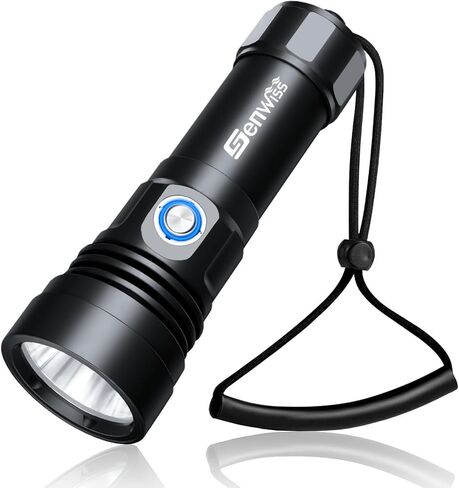 Genwiss الغوص مصباح يدوي الغوص الشعلة 2000 التجويف للماء تحت الماء XM-L2 LED حامل أضواء الغواصة مع بطارية قابلة للشحن، شاحن تحت الماء كهف البحر العميق في الليل in Kuwait