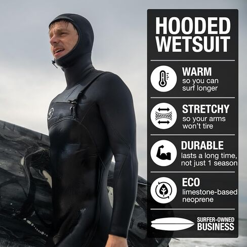 Ho Stevie! Men’s 5/4mm Hooded Surfing Wetsuit - Chest Zip Fullsuit with Hood - Warm Superstretch Neoprene w/GBS Seams in Saudi Arabia