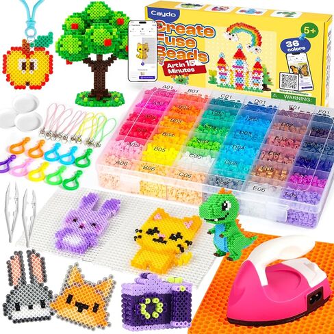 Caydo Fuse Beads Kit with 200+ Patterns in Smart Design App | 10,000pcs 5mm 36 Color Melty Beads, Mini Iron, Heat-Resistant Mat | Creative Art Gift for Kids Boys Girls Age 6-12 in Saudi Arabia
