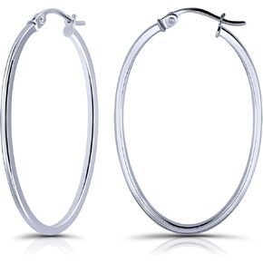 Hoops & Loops 925 Sterling Silver 1.5mm Oval Square-Tube Hoop Earrings for Women Men Teen Girls, 15mm 20mm 25mm 30mm | Silver, Yellow Gold, Rose Gold in Kuwait