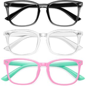 Okany Blue Light Glasses for Kids 3 Pack Blue Light Glocking Glockes for Girls Boys Computer Gaming Screen Glasses ، Anti Glare Eyepherain Teen Glasses Age 3-10 (Gray Black+شفاف+ليوبارد) in Kuwait