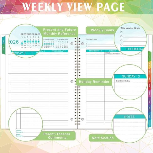 Student Planner 2025-2026 - July 2025 - June 2026, Weekly & Monthly planner for Students 11"x 8.3", Flexible Cover, Strong Golden Binding, Printed Tabs, with Stickers in Saudi Arabia