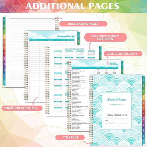 Student Planner 2025-2026 - July 2025 - June 2026, Weekly & Monthly planner for Students 11"x 8.3", Flexible Cover, Strong Golden Binding, Printed Tabs, with Stickers in Saudi Arabia