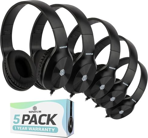 Sonitum Bulk Kids Headphones for School with Microphones - 5-Pack On-Ear 3.5mm Wired Headphones for Schools -Comfy Wired Kids Headphones with in-Line Mics – School Headphones for Kids in Saudi Arabia