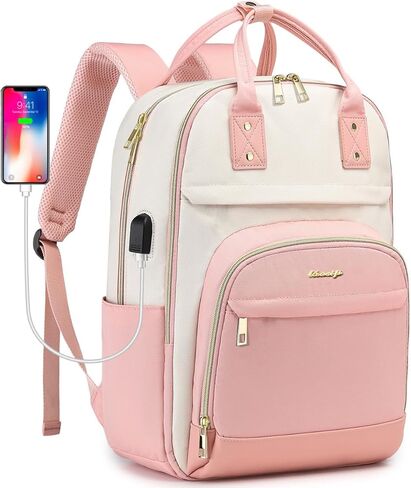 Laptop Backpack for Women Bag - 15.6 inch Work Bags with USB Charger College Bookbag Waterproof Business Computer Backpack Casual Travel Backpacks for Women Nurse Teacher Beige-Black-Brown in Saudi Arabia