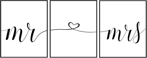 Set of 3 Romantic Mr and Mrs Wall Art Decor - Perfect for Couples' Headboard or Bedroom Decor - 11x14 inches, Unframed in Saudi Arabia