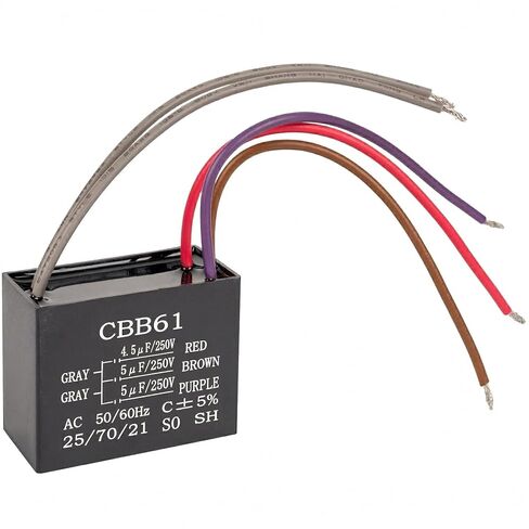 CBB61 4.5 فائق التوهج + 5 فائق التوهج + 5 فائق التوهج 5 أسلاك 250 فولت تيار متردد مكثف مروحة السقف من BlueStars - حزمة من 1 - بديل لمروحة سقف Hampton Bay - 50/60 هرتز - 2 سلك توصيل الطاقة الكهربائية in Kuwait