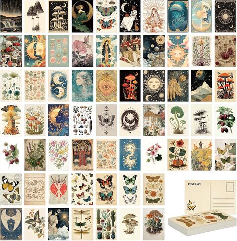 64 Pcs Vintage Postcards Set, Bulk Post Cards for Mailing, Retro Plant Botanical Butterfly Ephemera, Suitable for Magazines, Scrapbooks, Collage Collection DIY Card Paper, 4x6 Inch in Saudi Arabia