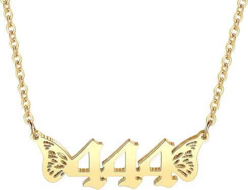 Angle Number Necklace For Women, 18K Gold Plated 111,222,333,444,555,666,777,888,999 Butterfly Wings Pendants Choker Numerology Jewelry in Saudi Arabia