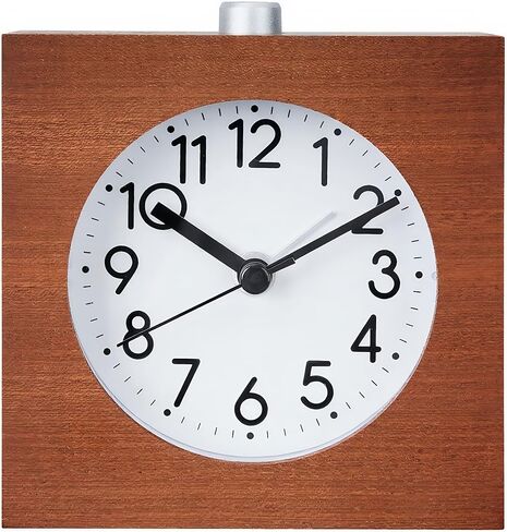 Lancoon Wooden Analog Alarm Clock, Wood Body Non-Ticking Quiet Silent with Night Light Snooze Function Battery Operated for Tabletop Bedroom Bedside Heavy Sleepers (Brown) in Saudi Arabia