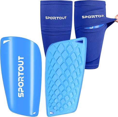 Sportout Shin Guards Youth, Soccer Shin Guards Kids Youth Adult with Breathable Sleeves and Hard Shell to Prevent Injuries, Protective Soccer Shin Guards for Kids Boys Girls in Saudi Arabia