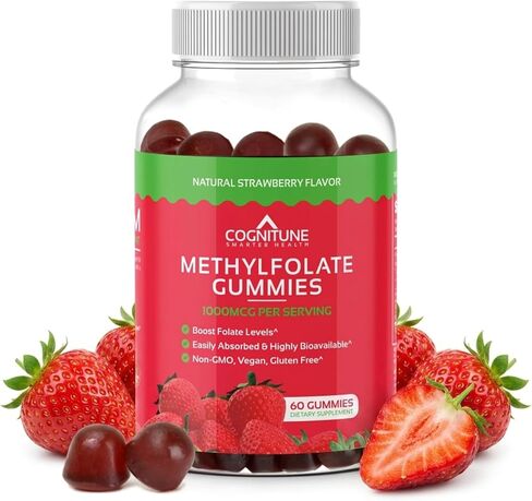 علكة CogniTune Methylfolate - من السهل تناول L-Methylfolate عالي الفعالية، مكمل حمض الفوليك للدماغ وصحة القلب والمناعة، نكهة الفراولة اللذيذة، غير معدل وراثيًا، نباتي، خالي من الغلوتين in Saudi Arabia