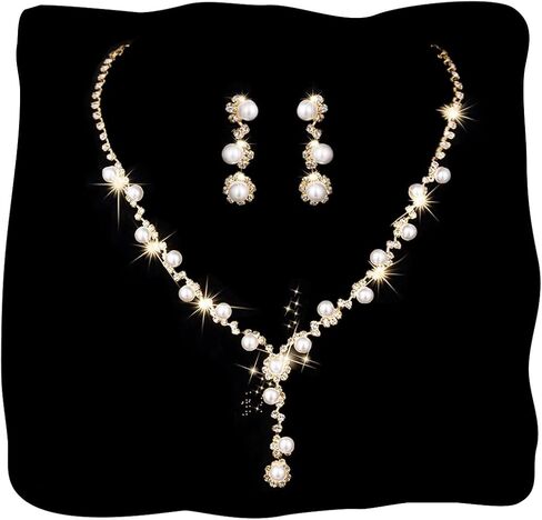 Unicra Silver Pearl Bridal Wedding Jewelry Set Rhinestone Necklace Earrings Bracelet Sets Formal Costume Jewelry for Women and Brides in Saudi Arabia