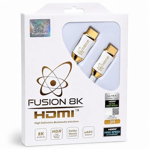 كابل Fusion8K White HDR HDMI 2.1 معتمد يدعم 8K عند 60 هرتز و4K عند 120 هرتز متوافق مع Dolby Vision وجميع أجهزة التلفاز، BluRay، Xbox Series X، PS5 (3 أقدام) in Saudi Arabia