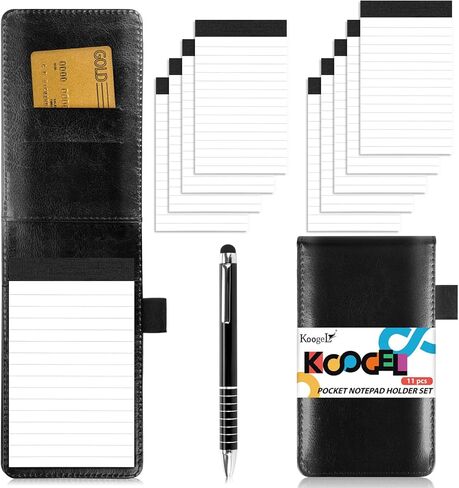 مجموعة حامل مفكرة الجيب الصغير 11 قطعة من Koogel، مفكرة جيب مفكرة قابلة للطي مع قلم دفتر جيب جلدي لاجتماعات العمل والسفر في المكتب والمدرسة in Kuwait