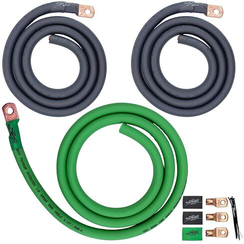مجموعة أسلاك كهربائية كبيرة الحجم مقاس 1/0 AWG Big 3 مطورة باللون الأخضر/الأسود من Sky High in Saudi Arabia