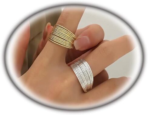 Stackable Gold Silver Rings Set for Women Teen Girls,Minimalist Adjustable Wave Stacking Line Rings Set,Fashion Chunky Promise Statement Rings Set Party Jewelry Gifts in Saudi Arabia