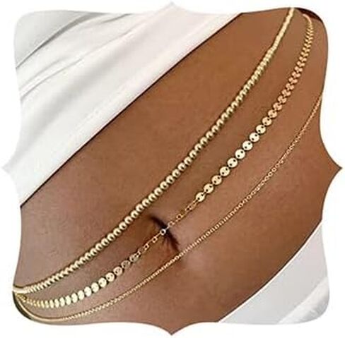 Octwine Fashion Pack of 3 Beads Sequin Waist Belly Chain 3 Layer Summer Beach Bikini Punk Waist Chain Trendy Jewelry for Women and Girls(Gold) in Saudi Arabia