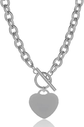 Avanlin Heart Toggle Necklace Silver Stainless Steel Pendant Choker Charm Necklaces Cable Chain Jewelry for Women Girls in Saudi Arabia