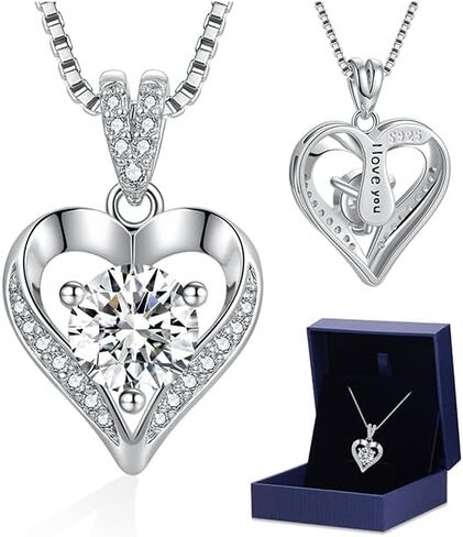 KRZ Moissanite Heart Necklaces for Women I Love You Jewelry Sterling Silver Birthday Gifts for Women Wife Anniversary Necklace for Girlfriend Mom Daughters Present on Christmas Valentines Mothers Day in Saudi Arabia