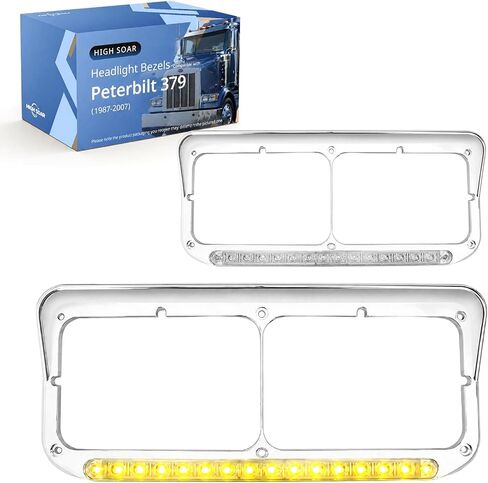 2x Headlight Bezel With 12" LED Light Chrome Driver & Passenger Side LH & RH Replacement for 4x6 Light for Kenworth T400 T600 T800 W900B W900L Peterbilt 378 379 Western Star 4900 Trucks in Saudi Arabia