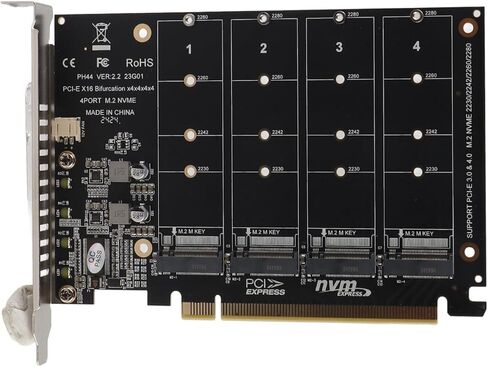 Adapter Card,4 Port M.2 NVMe SSD to PCIE X16 M Key Hard Drive Converter,Reader,Expansion Card,Supports PCIE Split or PCIE RAID Function,PCIE 3.0, 4.0 Transmission Protocol.(ph44) in Saudi Arabia