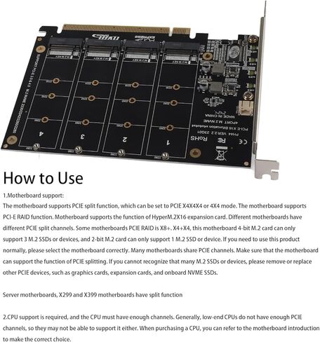 Adapter Card,4 Port M.2 NVMe SSD to PCIE X16 M Key Hard Drive Converter,Reader,Expansion Card,Supports PCIE Split or PCIE RAID Function,PCIE 3.0, 4.0 Transmission Protocol.(ph44) in Saudi Arabia