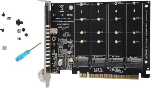 Adapter Card,4 Port M.2 NVMe SSD to PCIE X16 M Key Hard Drive Converter,Reader,Expansion Card,Supports PCIE Split or PCIE RAID Function,PCIE 3.0, 4.0 Transmission Protocol.(ph44) in Saudi Arabia
