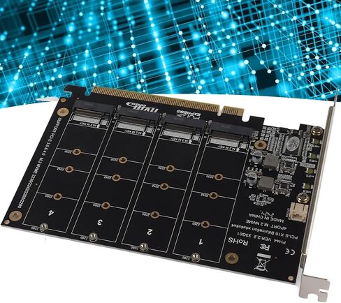 Adapter Card,4 Port M.2 NVMe SSD to PCIE X16 M Key Hard Drive Converter,Reader,Expansion Card,Supports PCIE Split or PCIE RAID Function,PCIE 3.0, 4.0 Transmission Protocol.(ph44) in Saudi Arabia