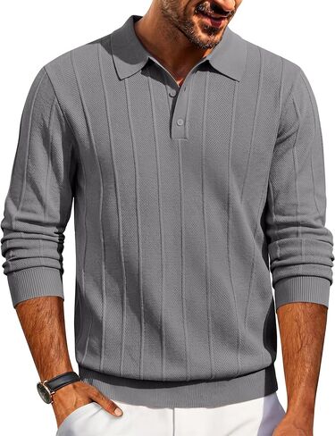 COOFANDY Mens Knit Polo Long Sleeve Polos Sweater Causal Collared Golf Sweaters Fashion Business Dress Pullover in Saudi Arabia