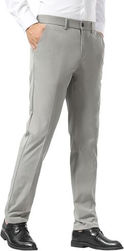 Plaid&Plain Men's Dress Pants Slim Fit Stretch Khaki Pants Wrinkle Free in Saudi Arabia