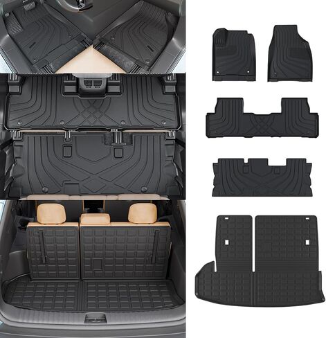 حصيرة البضائع متوافقة مع 2020-2024 Toyota Highlander Trunk Mat Cargo Liner Back Seat Cover Protector TPE Trunk Liner 2023 7 مقاعد Highlander Accessories (2020-2024، حصيرة الجذع + حصيرة مسند الظهر) in Kuwait