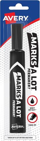 قلم تحديد دائم من Marks-a-lot Avery، طرف إزميل عادي، أسود (07888)، 12 قلم تحديد in Kuwait
