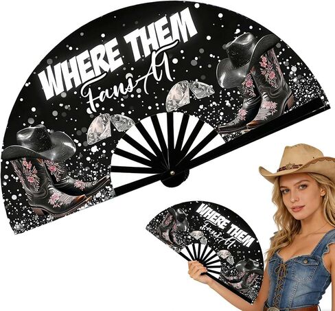 13 '' أحذية كبيرة على الأرض مروحة اليد حيث هم المشجعون في Clack Fan Clacking Fans for Line Dancing Hand Fan fan for Cowgirl Women Men (Design-2) in Saudi Arabia