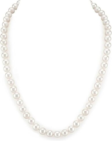 The Pearl Source Real Pearl Necklace for Women with AAA+ Quality Round White Freshwater Genuine Cultured Pearls in Saudi Arabia