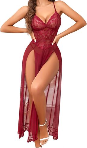 Avidlove Women Lingerie Dress Long Lace Babydoll Chemise Side Side Dritly Vuls V Dect in Saudi Arabia