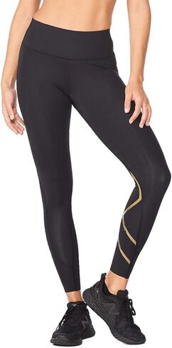 2XU Women's Force Mid-Rise Compression Tights with Flat-Wide Waistband for Training and Fitness, Black/Nero, Large in Saudi Arabia