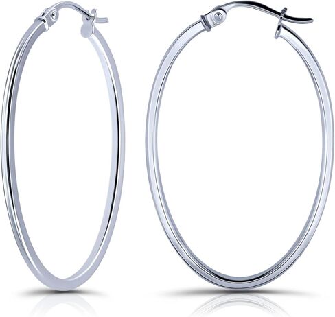 Hoops & Loops 925 Sterling Silver 1.5mm Oval Square-Tube Hoop Earrings for Women Men Teen Girls, 15mm 20mm 25mm 30mm | Silver, Yellow Gold, Rose Gold in Kuwait