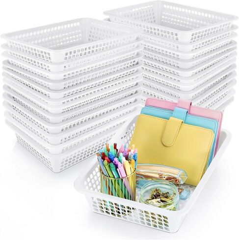 Zhehao 24 Pcs Paper Organizer Basket 13.6 x 10.2 x 3.3 Inch Classroom Plastic Mesh Bins Colorful Organization Storage Trays Classroom Office Home Baskets for Papers Crayon Pencils Toy File in Saudi Arabia