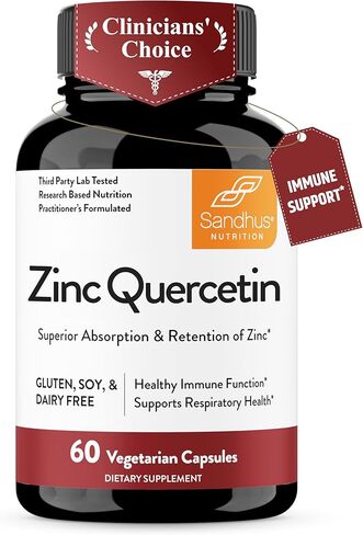 Sandhu Zinc Quercetin 120 كبسولات نباتية (حزمة 1) | مكملات الزنك لدعم المناعة المضادة للأكسدة للرجال والنساء | الغلوتين ، فول الصويا ، ألبان خالية in Kuwait