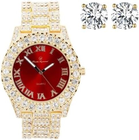 Charles Raymond Mens Big Rocks with Roman Numerals Fully Iced Out Colorful Dial Watch - ST10327 RN Single in Kuwait