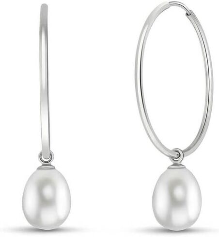Galaxy Gold GG 14k White Gold Hoop Earrings with Cultured Pearls in Saudi Arabia